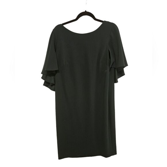 CALVIN KLEIN Short Flutter Cape Sleeve V-Back Crepe Sheath Dress - Size 16W - Picture 1 of 8